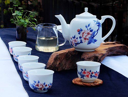7头釉下手绘茶具-满天红