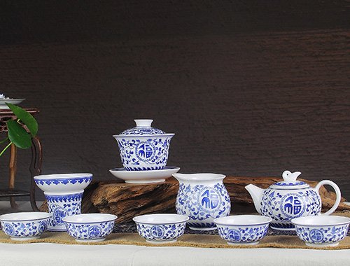 12头手绘青花工夫茶具(福寿连绵)