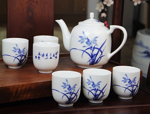 7头青花兰花茶具